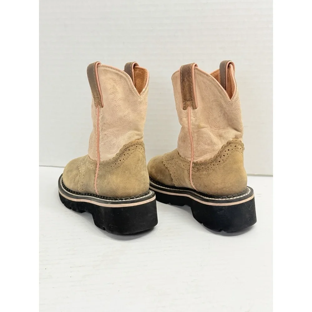 Ariat Fatbaby Cowgirl Boots Girls US 10 Pink Tan Suede Western Style 38290